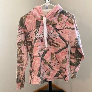 Cabela’s hooded pink camo sweatshirt, size medium